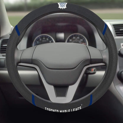 Toronto Maple Leafs Steering Wheel Cover Premium Embroidered Black 15 Inch