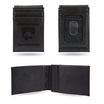 Florida Panthers Premium Black Man Made Leather Wallet, Front Pocket Magnetic Money Clip, Laser Engraved