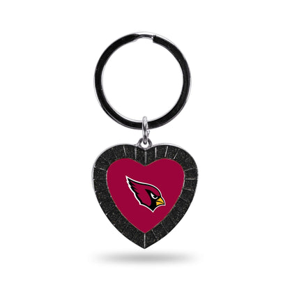 Arizona Cardinals Metal Keychain, Team Color Rhinestone Heart, 3 Inches
