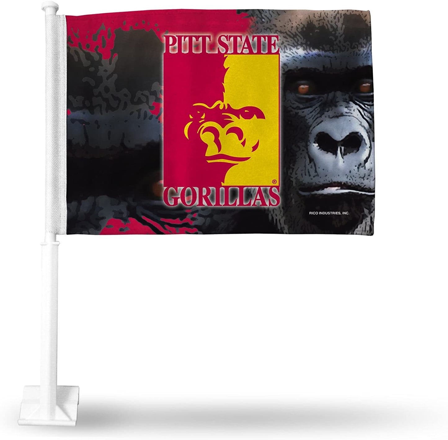 Pittsburg State University Gorillas Premium Double Sided Car Flag Banner, Includes Plastic Display Pole