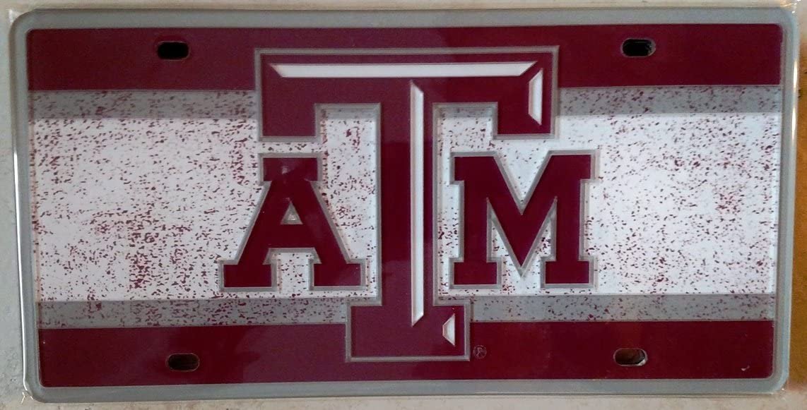 Texas A&M University Aggies Premium Laser Cut Tag License Plate, Vintage Design, Mirrored Acrylic Inlaid, 6x12 Inch