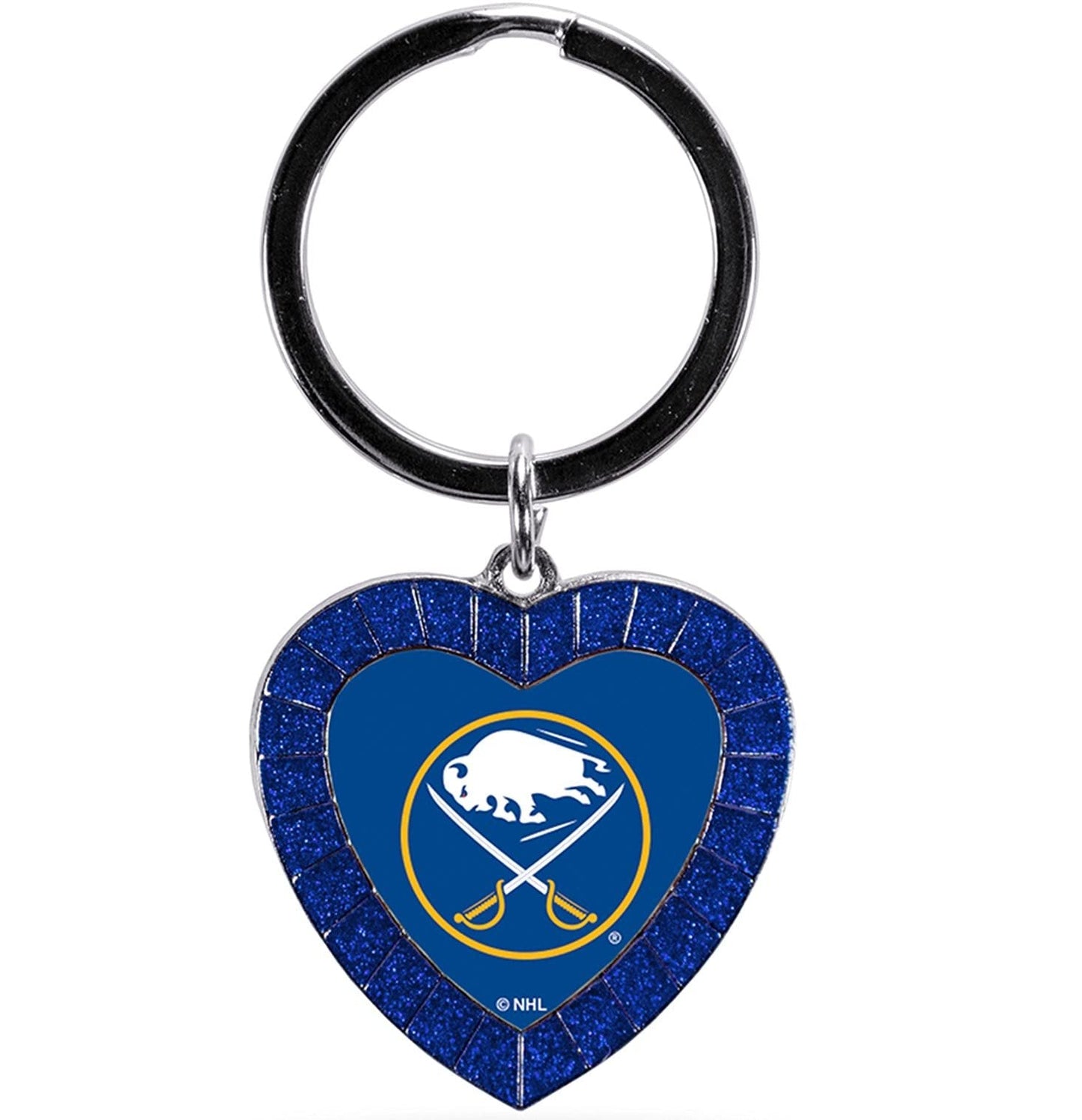 Buffalo Sabres Metal Keychain, Team Color Rhinestone Heart, 3 Inches