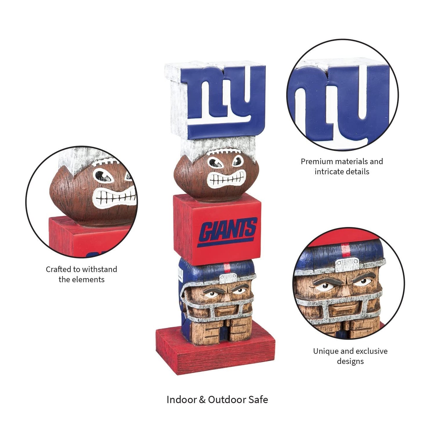 New York Giants Garden Statue, Tiki Totem Style, Logo Design, Outdoor or Indoor Use, 16 Inch Tall, Beautiful Hand Painted Resin Construction