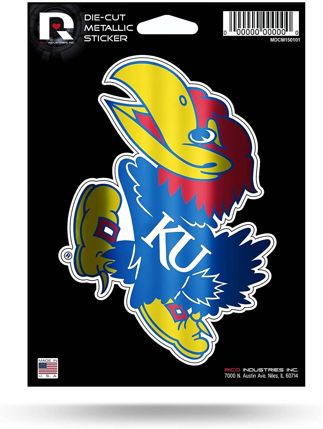 University of Kansas Jayhawks 5 Inch Die Cut Flat Vinyl Decal Sticker Chrome Metallic Shimmer Design Adhesive Backing