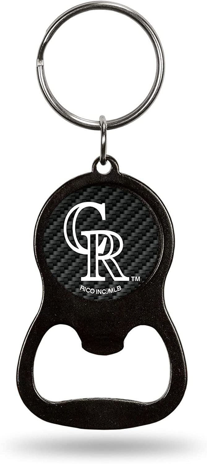 Colorado Rockies Keychain Bottle Opener Carbon Fiber Design Metal Baseball
