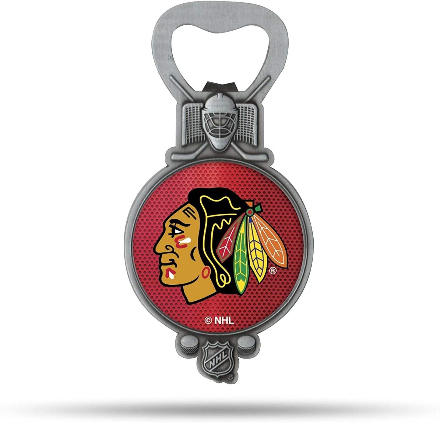 Chicago Blackhawks Metal Pewter Bottle Opener Magnet Party Starter, 4 Inches, Officially Licensed