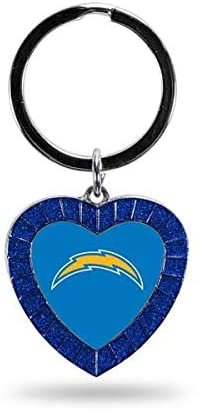 Los Angeles Chargers Keychain, Metal, Rhinestone Heart Design