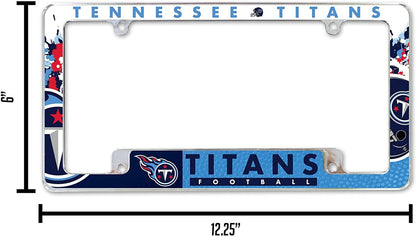 Tennessee Titans Metal License Plate Frame Chrome Tag Cover All Over Design 6x12 Inch