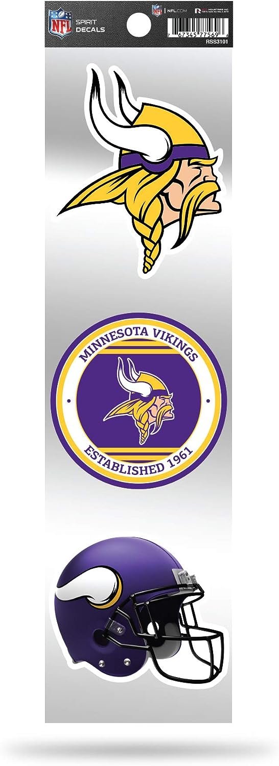 Minnesota Vikings 3-Piece Retro Decal Sticker Sheet, Die Cut, Clear Backing, 3x12 Inch