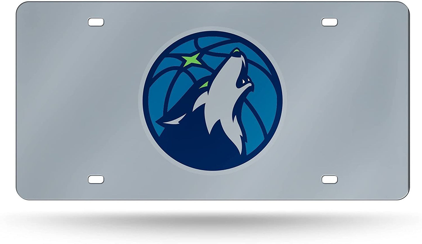 Minnesota Timberwolves Premium Laser Cut Tag License Plate, Mirrored Acrylic Inlaid, 12x6 Inch