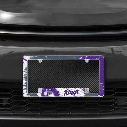 Sacramento Kings Metal License Plate Frame Chrome Tag Cover Tie Dye Design 6x12 Inch