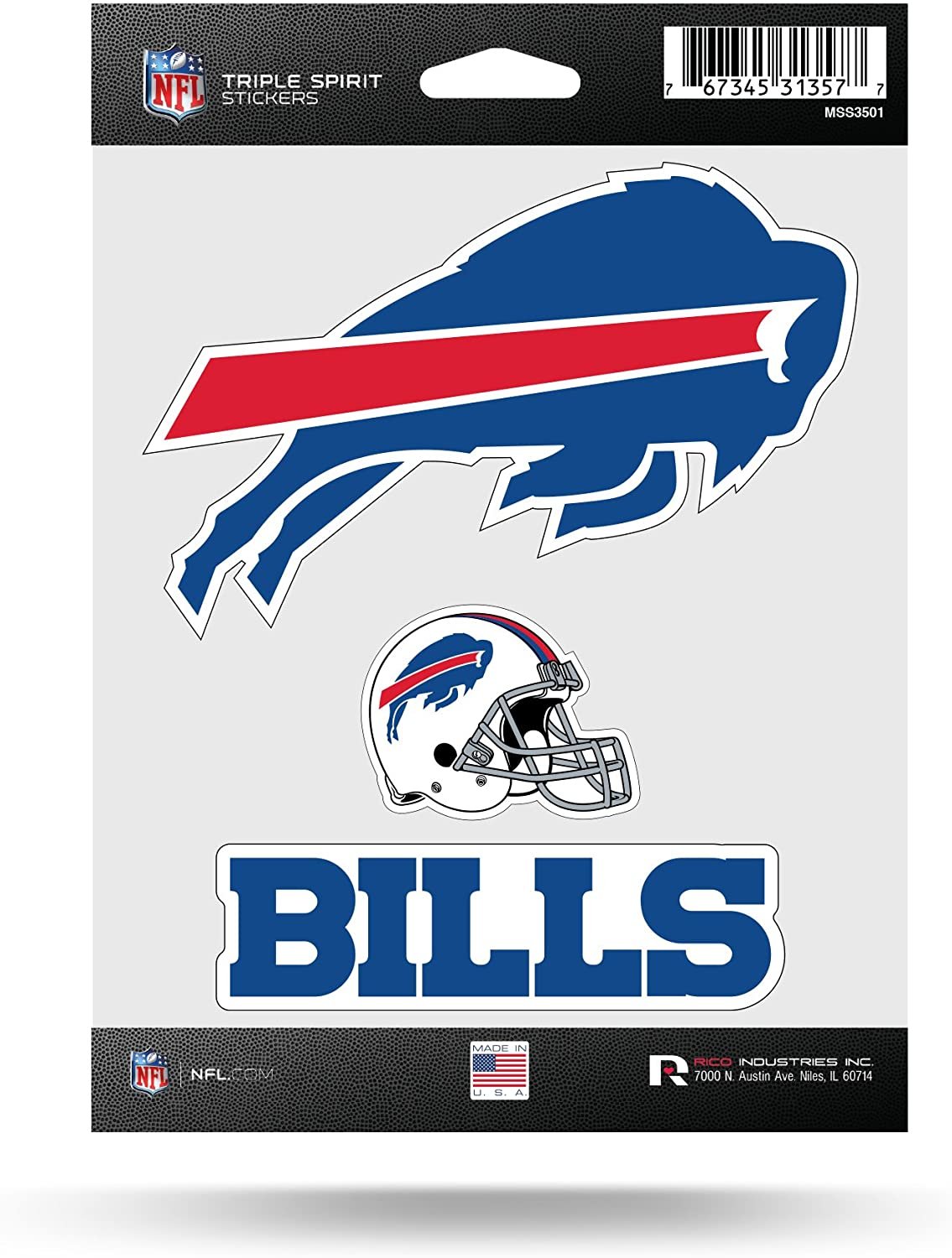 Buffalo Bills Die Cut 3-Piece Triple Spirit Sticker Sheet, 5 x 7-inches