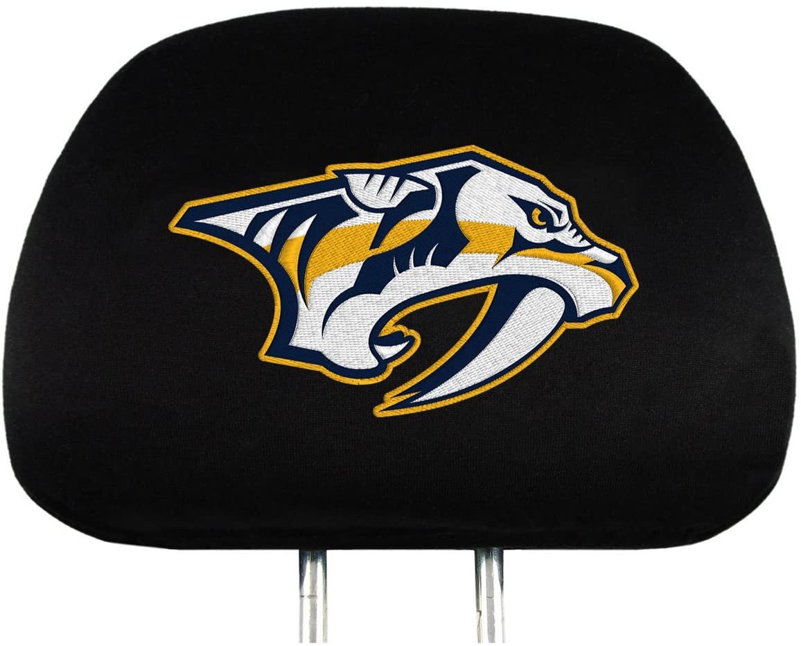 Nashville Predators Pair of Premium Auto Head Rest Covers, Embroidered, Black Elastic, 14x10 Inch