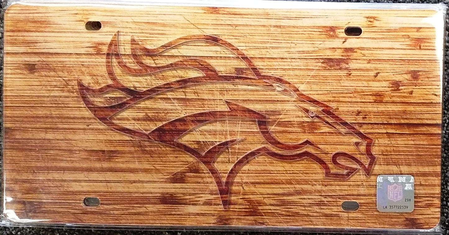 Denver Broncos Premium Laser Cut Tag License Plate, Mirrored Acrylic Inlaid, 6x12 Inch