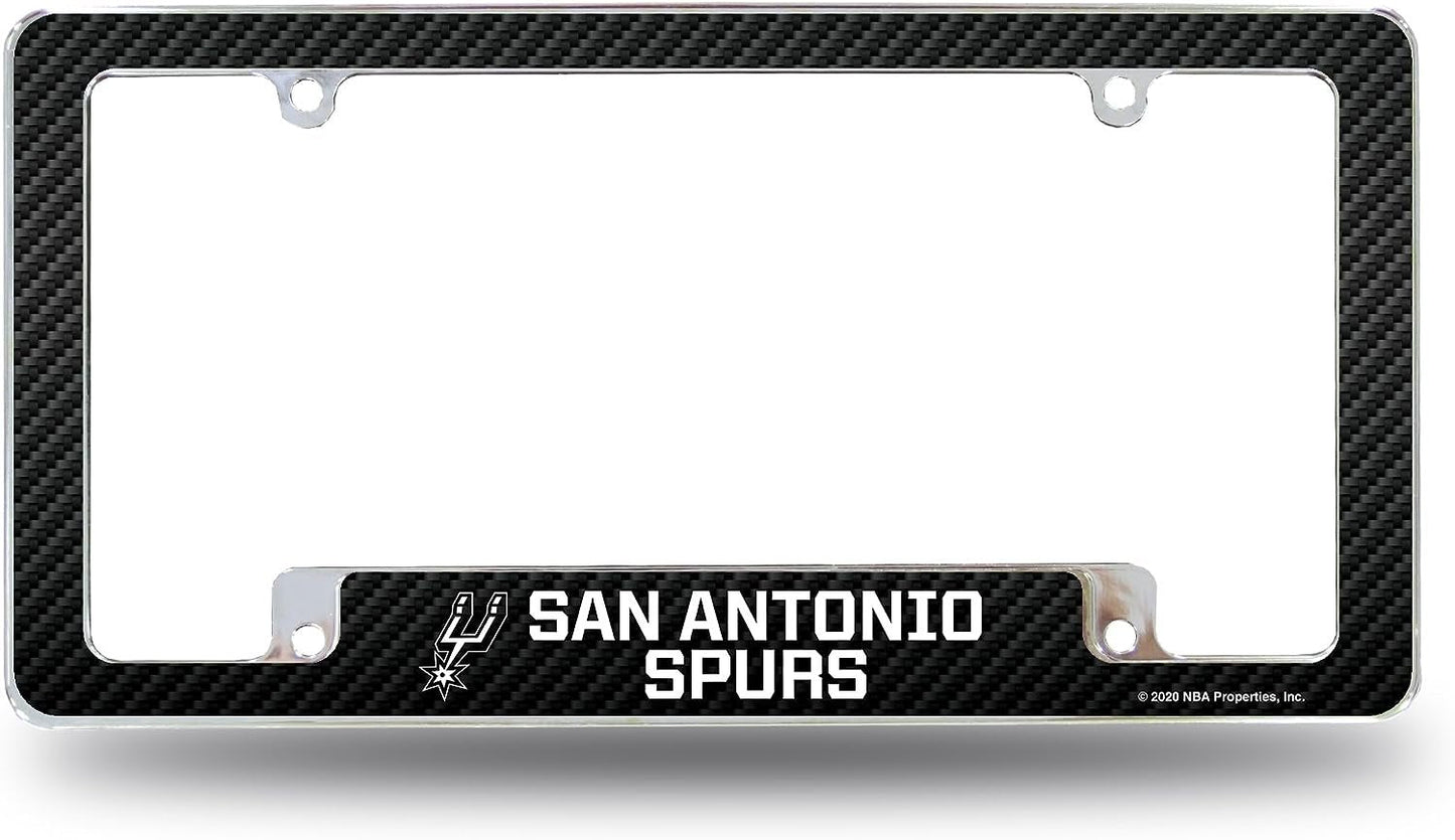 San Antonio Spurs Premium Metal License Plate Frame Tag Cover, Carbon Fiber Design, 12x6 inch, Pre-Drilled Holes, Officially Licensed