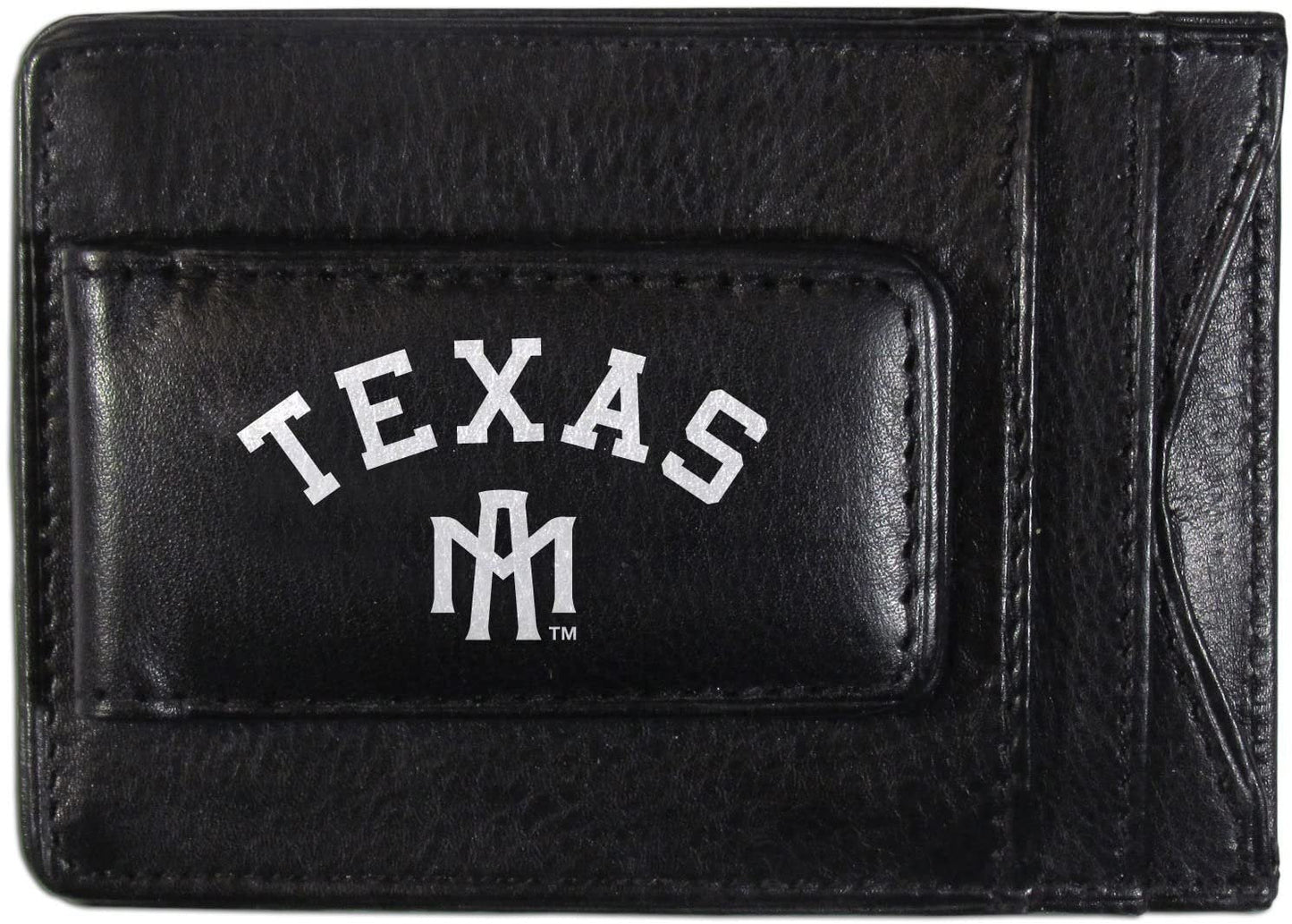 Texas A&M University Aggies Black Leather Wallet, Front Pocket Magnetic Money Clip, Printed Logo