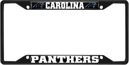 Carolina Panthers Black Metal License Plate Frame Tag Cover, 6x12 Inch, Pre-Drilled Holes, Officially Licensed