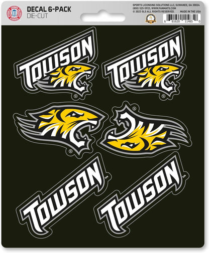 Towson University Tigers 6-Piece Decal Sticker Set, 5x6 Inch Sheet, Gift for football fans for any hard surfaces around home, automotive, personal items