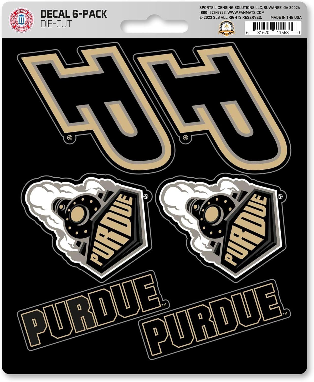 Purdue University Boilermakers 6-Piece Decal Sticker Set, 5x6 Inch Sheet, Gift for football fans for any hard surfaces around home, automotive, personal items
