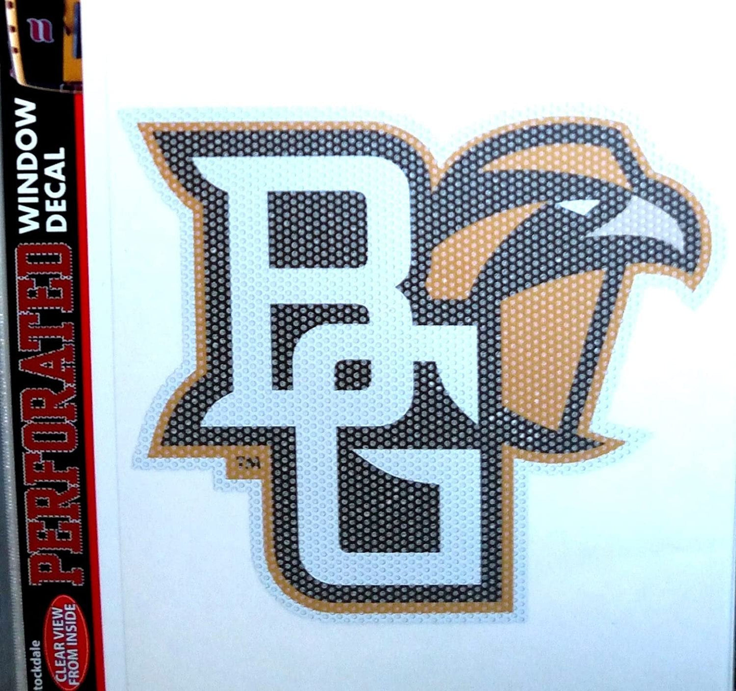 Bowling Green University Falcons 8 Inch Preforated Window Film Decal Sticker, One-Way Vision, Adhesive Backing