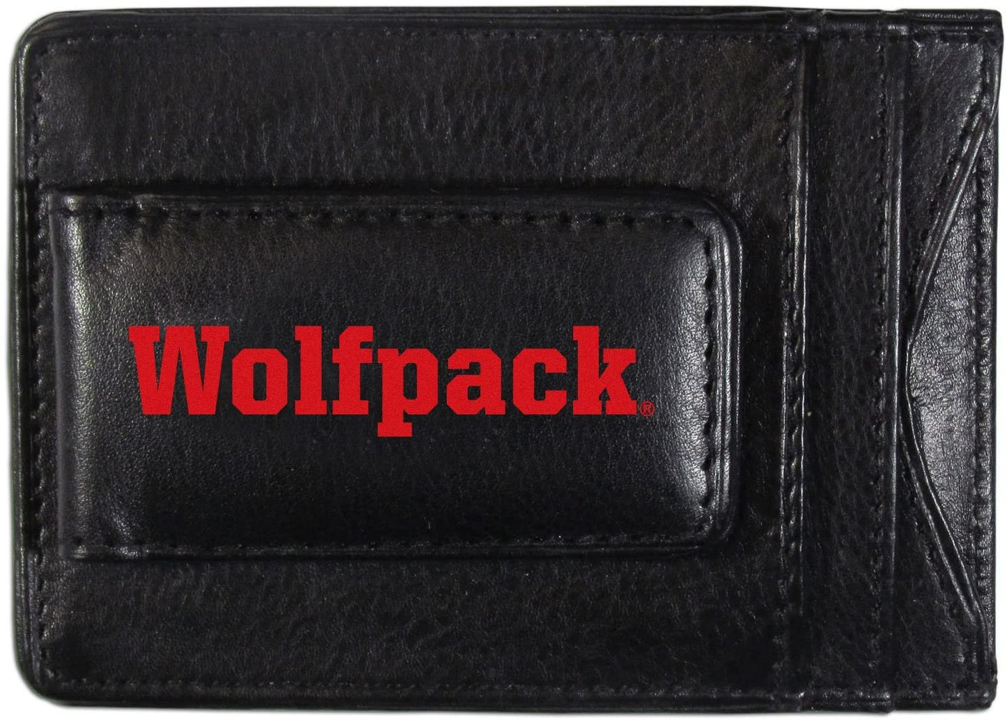 North Carolina State University Wolfpack Black Leather Wallet, Front Pocket Magnetic Money Clip, Printed Logo