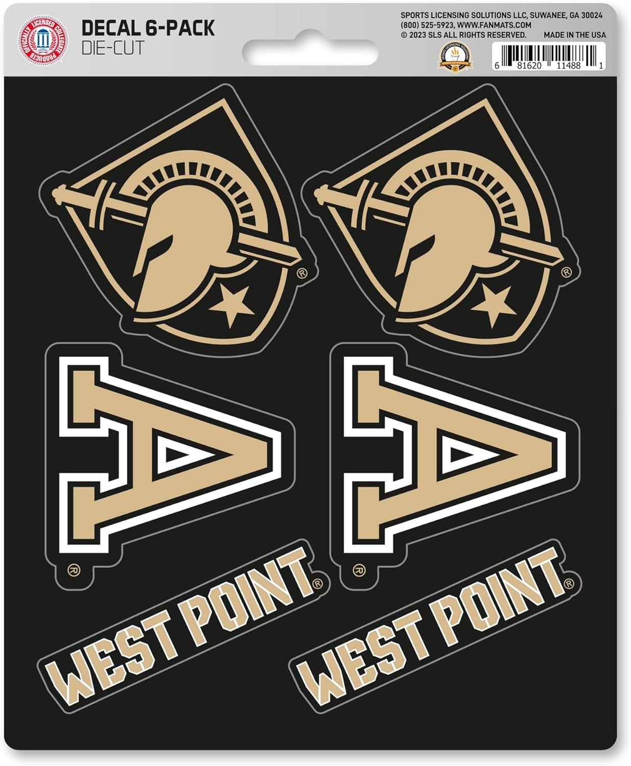 Army West Point Black Knights Cadets 6-Piece Decal Sticker Set, 5x6 Inch Sheet, Gift for football fans for any hard surfaces around home, automotive, personal items