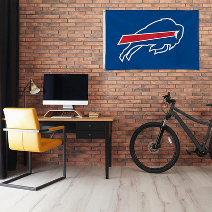 Buffalo Bills 3x5 Foot Flag Banner, Metal Grommets, Indoor or Outdoor Use, Single Sided, Blue Background