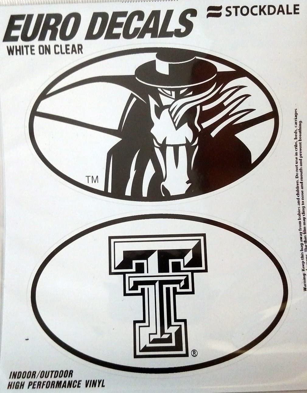 Texas Tech University Red Raiders 2-Piece White and Clear Euro Decal Sticker Set, 4x2.5 Inch Each