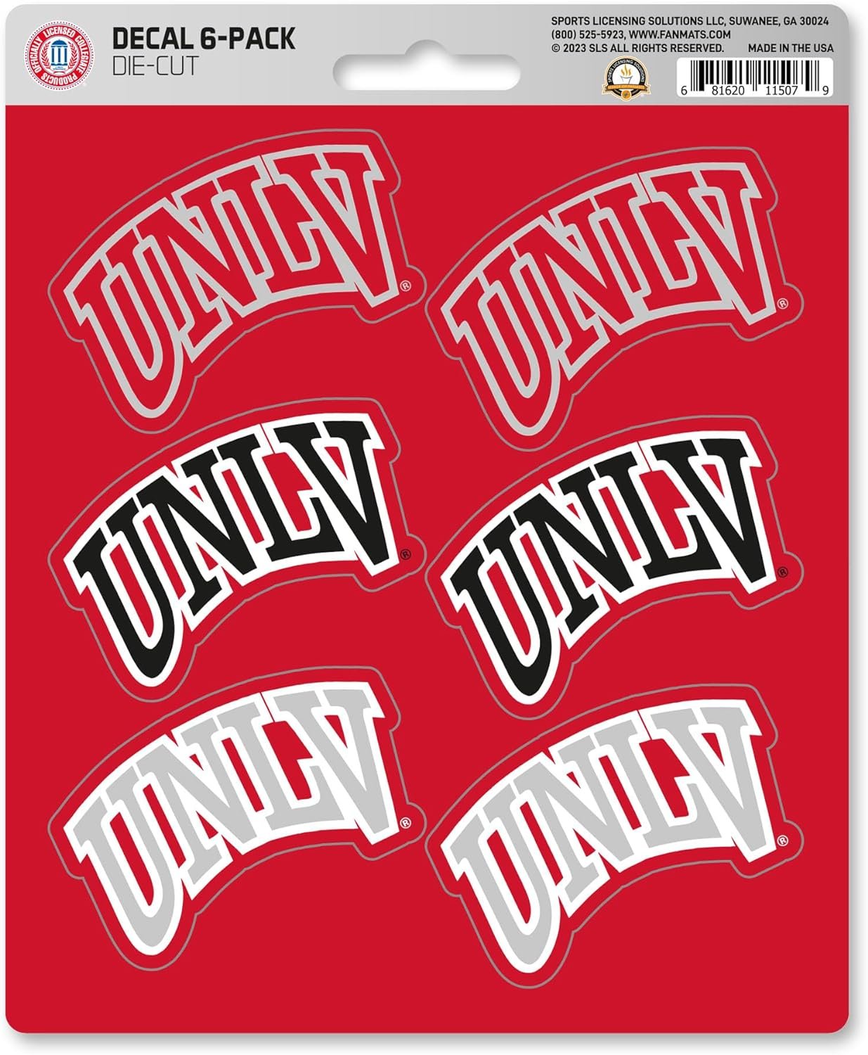 University of Nevada Las Vegas UNLV Running Rebels 6-Piece Decal Sticker Set, 5x6 Inch Sheet, Gift for football fans for any hard surfaces around home, automotive, personal items