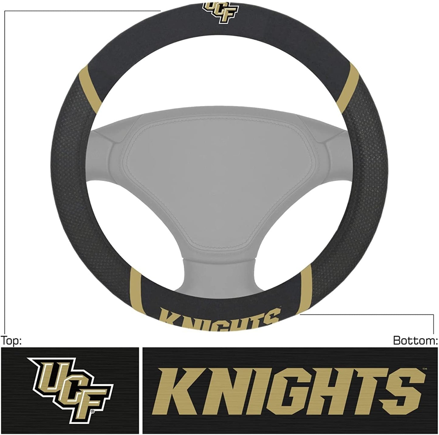 UCF Central Florida Knights Steering Wheel Cover Embroidered Black 15 Inch University of