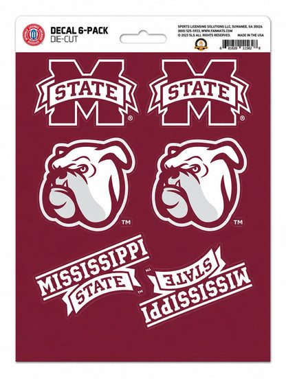 Mississippi State University Bulldogs 6-Piece Decal Sticker Set, 5x6 Inch Sheet, Gift for football fans for any hard surfaces around home, automotive, personal items
