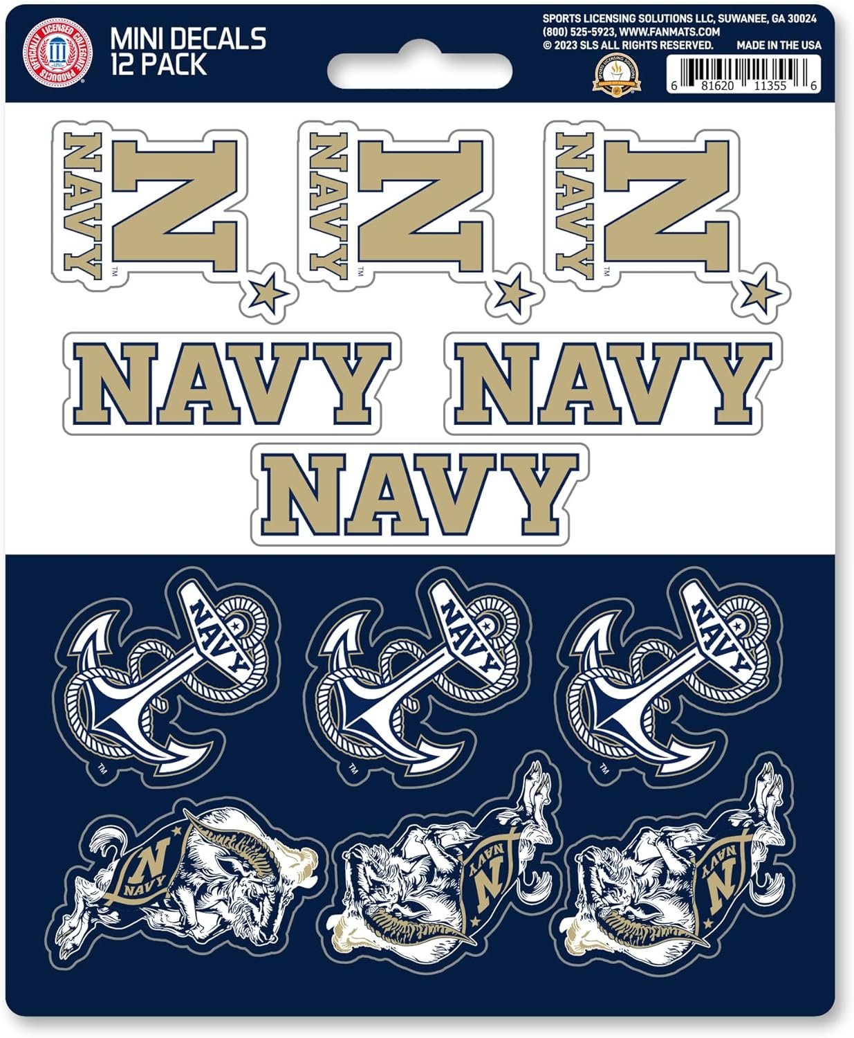 US Naval Academy Navy Midshipmen 12-Piece Mini Decal Sticker Set, 5x6 Inch Sheet, Gift for football fans for any hard surfaces around home, automotive, personal items