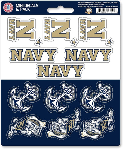 US Naval Academy Navy Midshipmen 12-Piece Mini Decal Sticker Set, 5x6 Inch Sheet, Gift for football fans for any hard surfaces around home, automotive, personal items