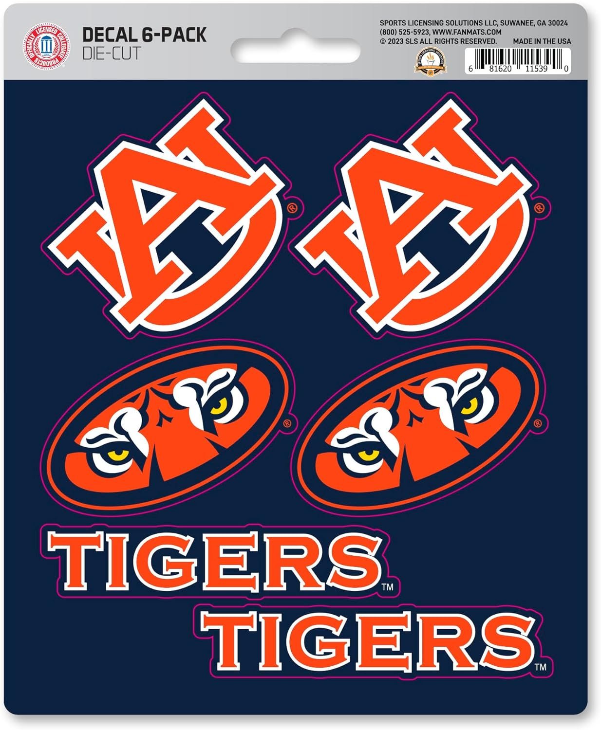 Auburn University Tigers 6-Piece Decal Sticker Set, 5x6 Inch Sheet, Gift for football fans for any hard surfaces around home, automotive, personal items