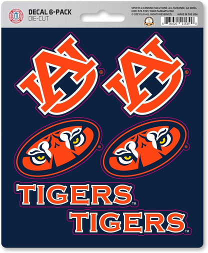 Auburn University Tigers 6-Piece Decal Sticker Set, 5x6 Inch Sheet, Gift for football fans for any hard surfaces around home, automotive, personal items