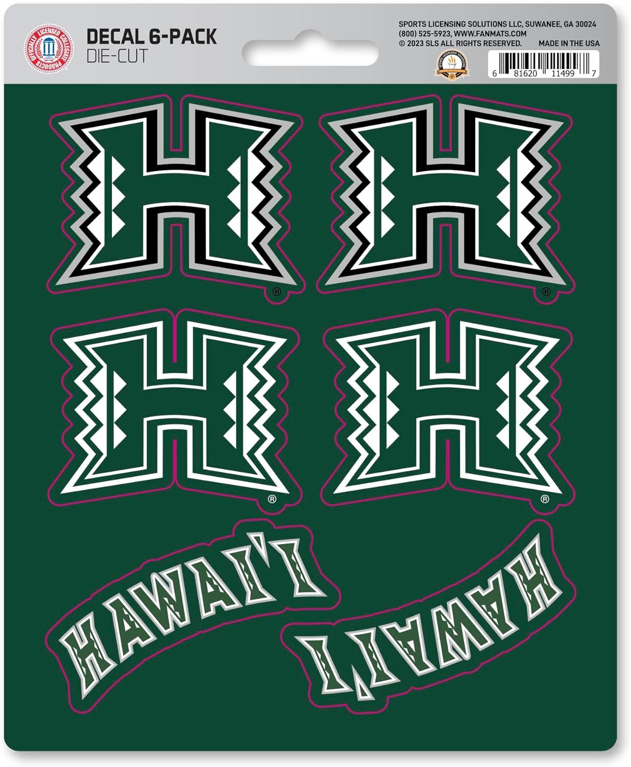 University of Hawaii Rainbow Warriors 6-Piece Decal Sticker Set, 5x6 Inch Sheet, Gift for football fans for any hard surfaces around home, automotive, personal items