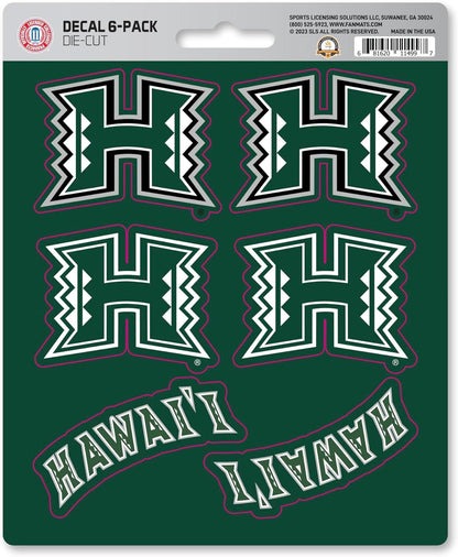 University of Hawaii Rainbow Warriors 6-Piece Decal Sticker Set, 5x6 Inch Sheet, Gift for football fans for any hard surfaces around home, automotive, personal items