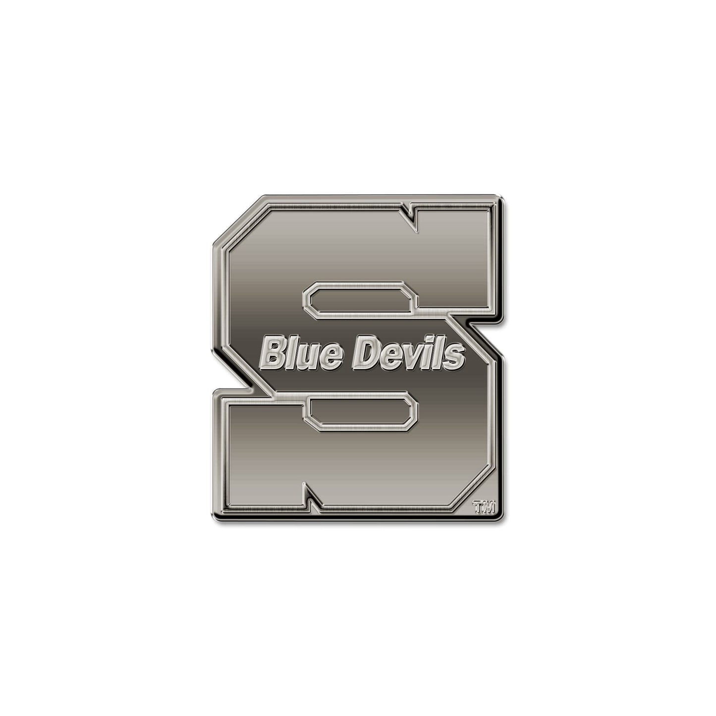 University of Wisconsin Stout Blue Devils Solid Metal Auto Emblem, Antique Nickel Finish, Raised, Die Cut, 3.5 Inch, Adhesive Tape Backing