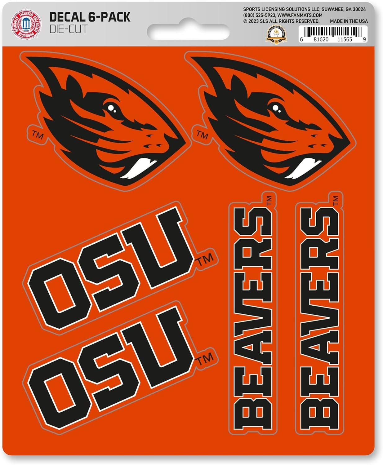 Oregon State University Beavers 6-Piece Decal Sticker Set, 5x6 Inch Sheet, Gift for football fans for any hard surfaces around home, automotive, personal items