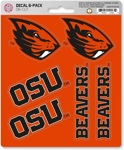 Oregon State University Beavers 6-Piece Decal Sticker Set, 5x6 Inch Sheet, Gift for football fans for any hard surfaces around home, automotive, personal items