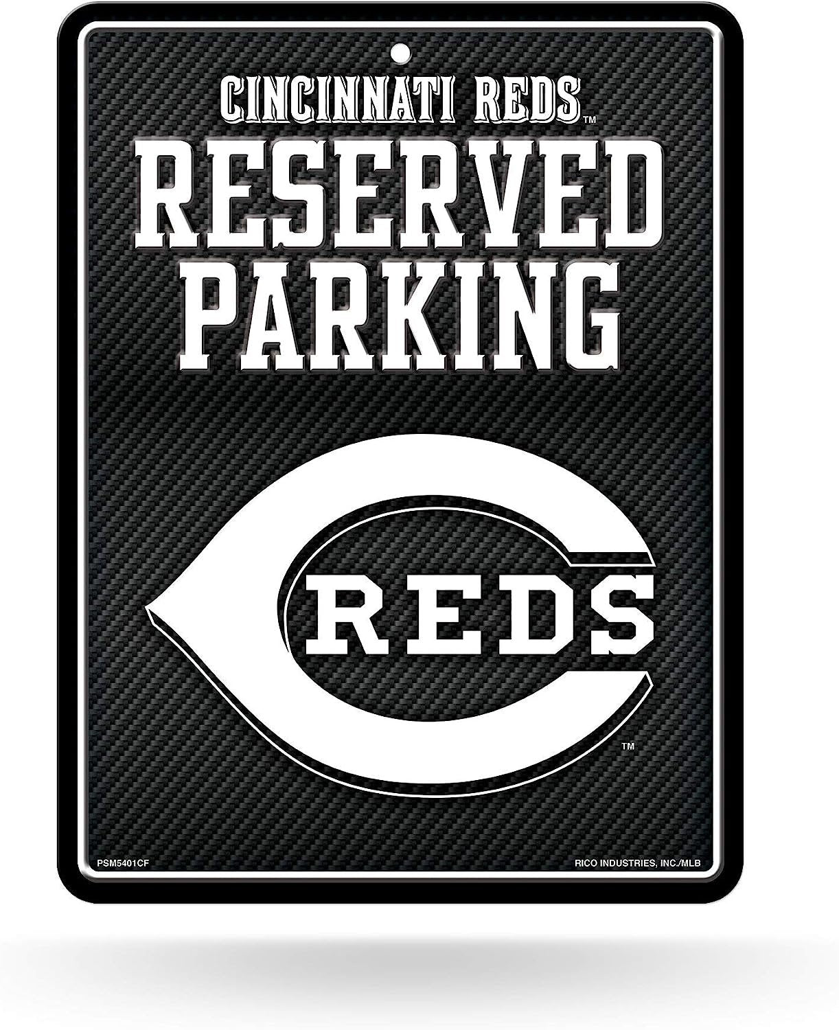Cincinnati Reds Metal Parking Novelty Wall Sign 8.5 x 11 Inch Carbon Fiber Design