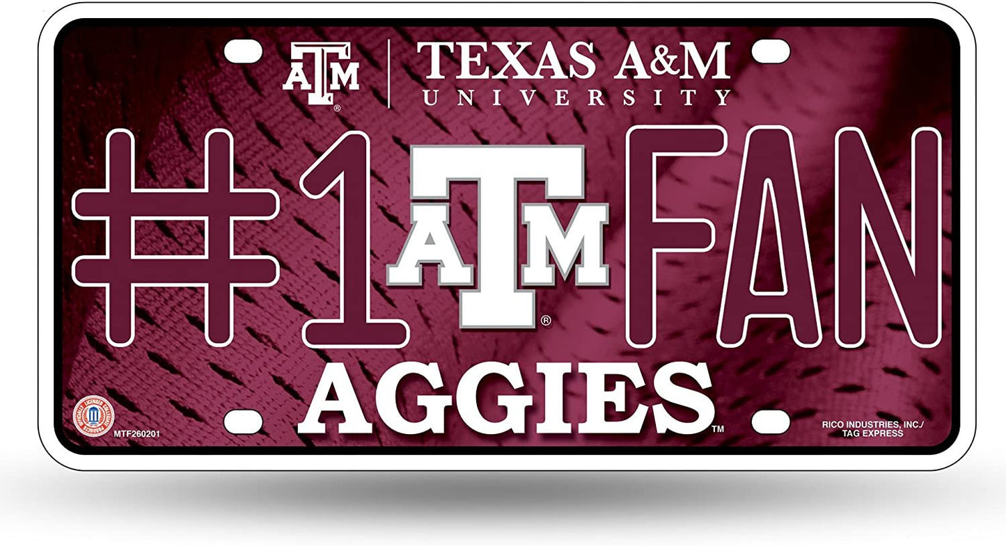 Texas A&M University Aggies Metal Auto Tag License Plate, #1 Fan Design, 6x12 Inch