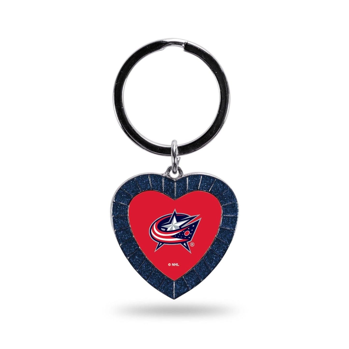 Columbus Blue Jackets Metal Keychain, Team Color Rhinestone Heart