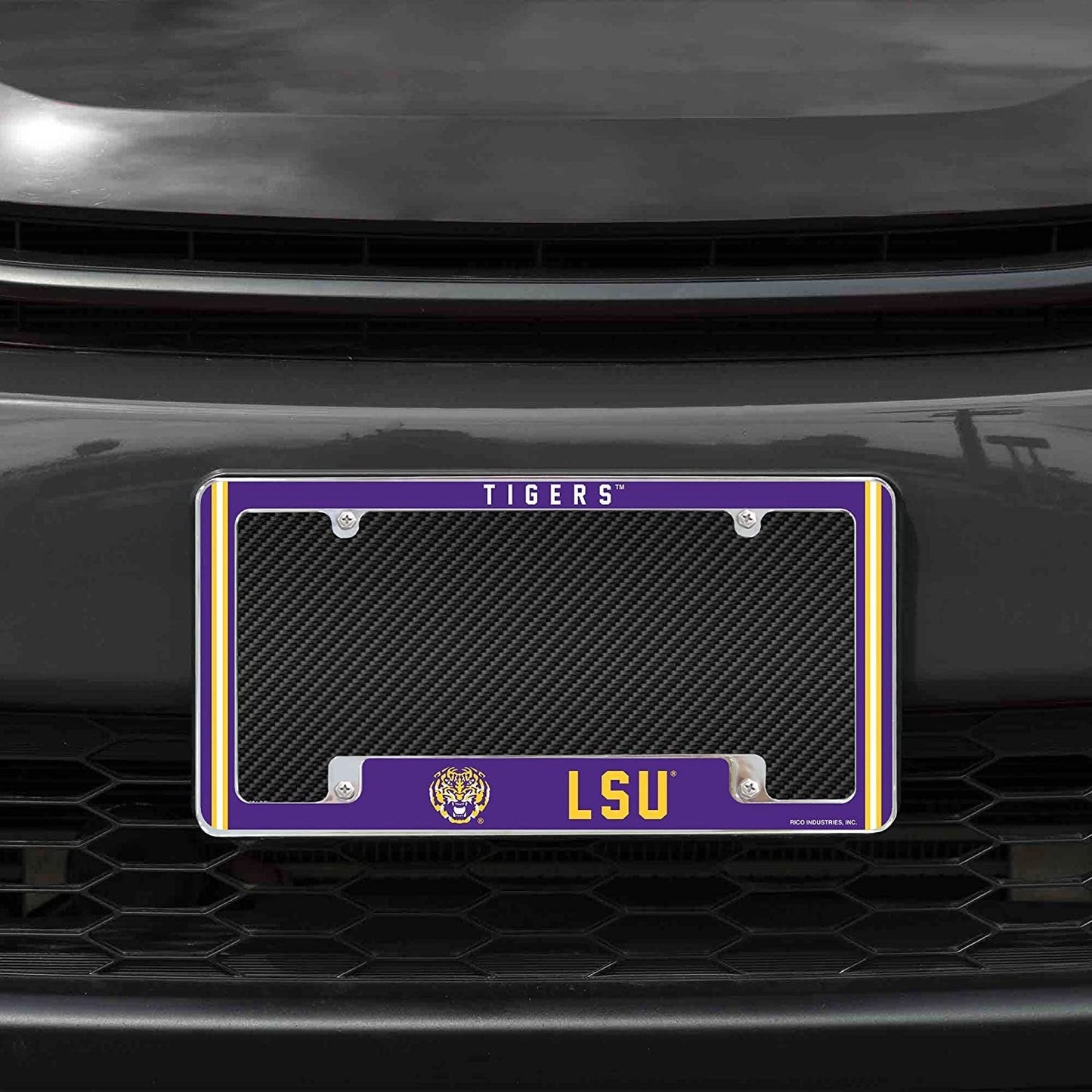 Louisiana State University Tigers LSU Metal License Plate Frame Chrome Tag Cover Alternate Design 6x12 Inch