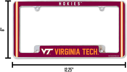 Virginia Tech Hokies Metal License Plate Frame Chrome Tag Cover Alternate Design 6x12 Inch