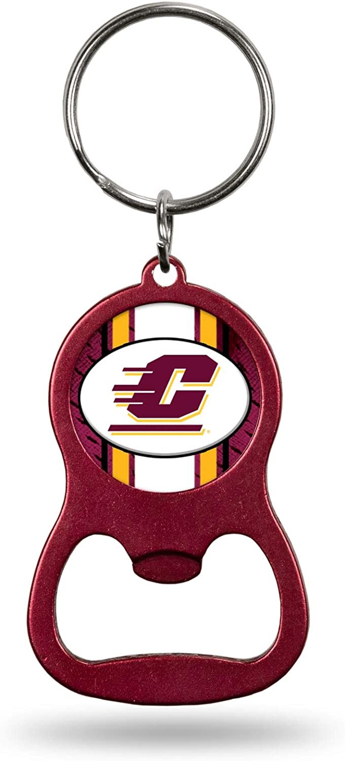 Central Michigan University Chippewas Premium Solid Metal Bottle Opener Keychain, Key Ring, Team Color