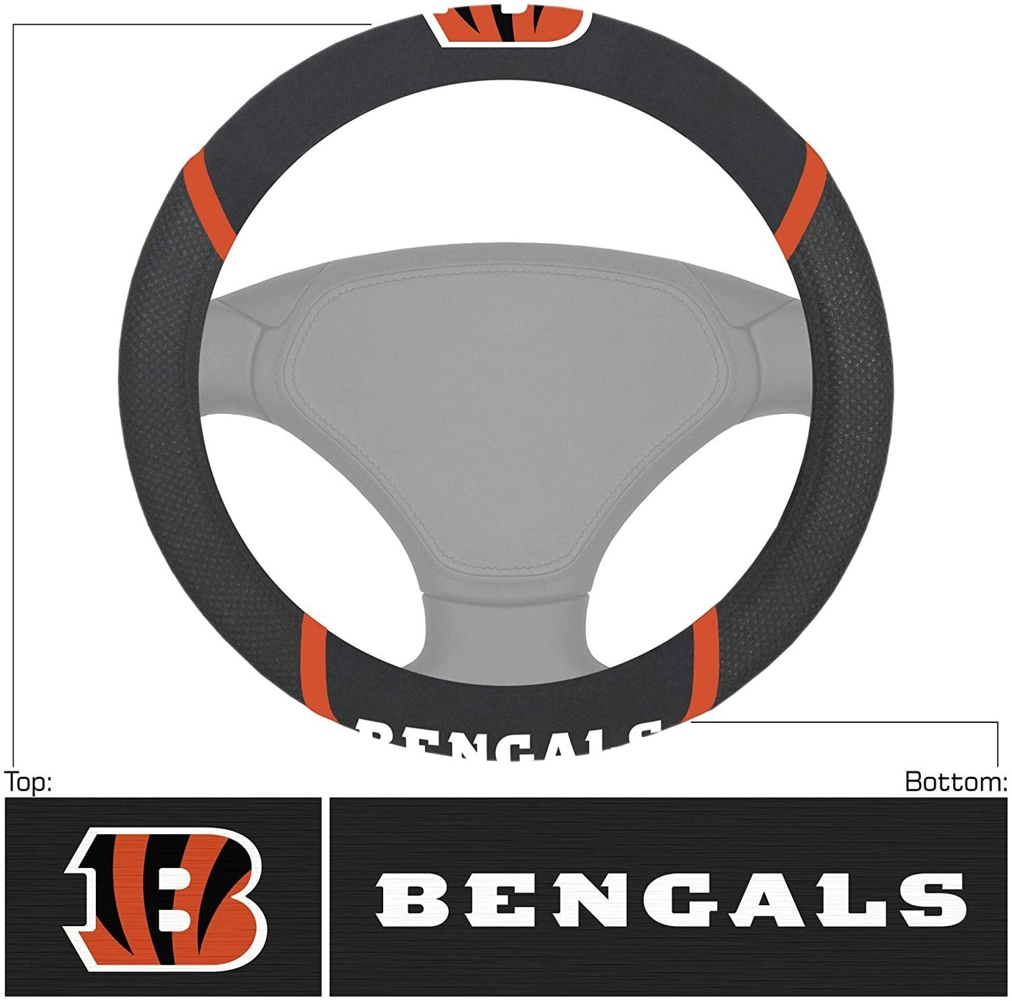 Cincinnati Bengals Steering Wheel Cover Premium Embroidered Black 15 Inch