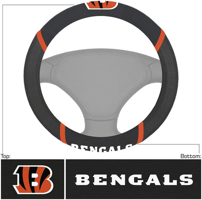 Cincinnati Bengals Steering Wheel Cover Premium Embroidered Black 15 Inch