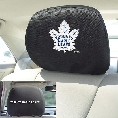 Toronto Maple Leafs Pair of Premium Auto Head Rest Covers, Embroidered, Black Elastic, 14x10 Inch