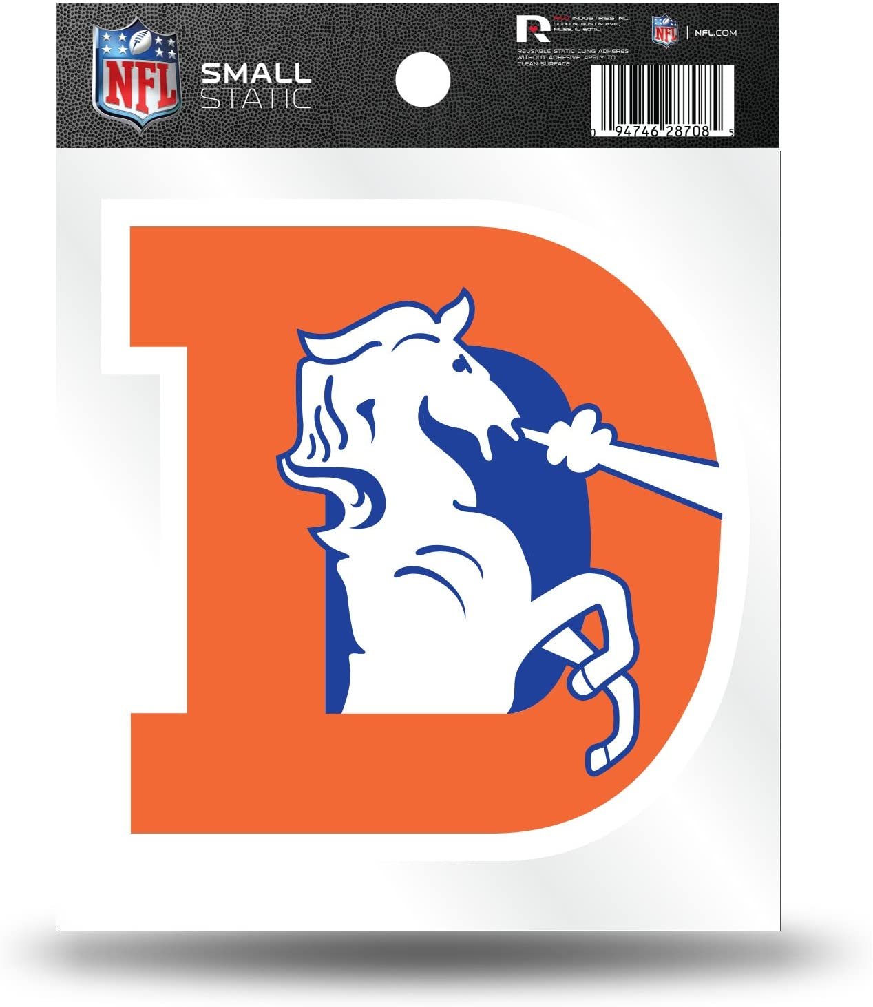 Denver Broncos 3 Inch Static Cling, Retro Logo, Full Clear Adhesive Backing, Easy Peel and Stick Application, Removable and Reusable, Officially Licensed, Made in the USA